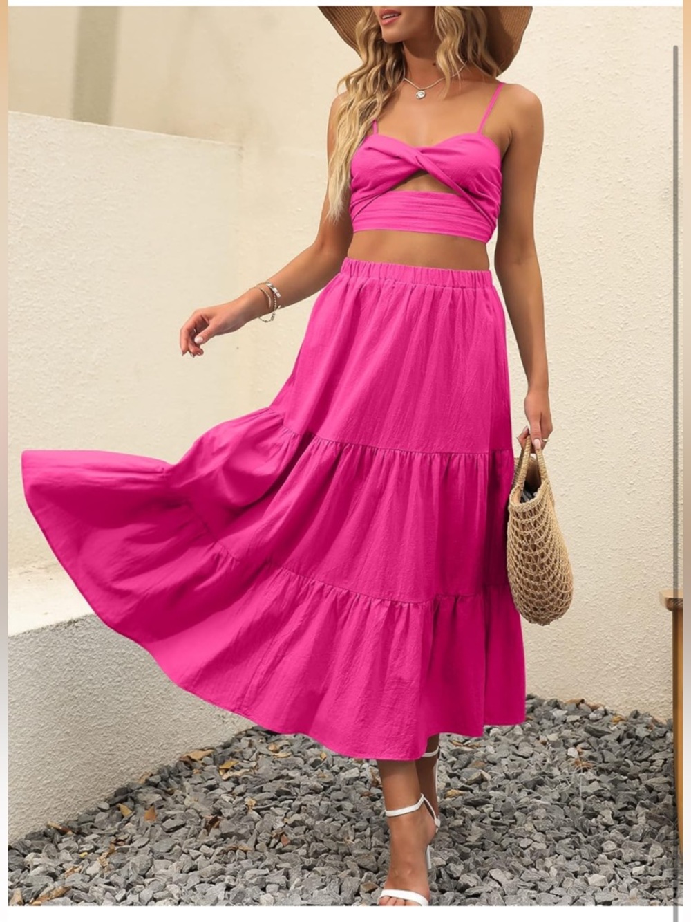 NWOT Women’s Barbiecore Pink Tiered Summer Rayon Maxi Skirt w Pockets Size Small - Picture 3 of 12